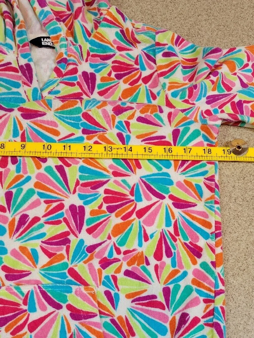 Lands' End Girls Hooded Swim Cover Up Beach Summer Colorful Print Size XL 14/16